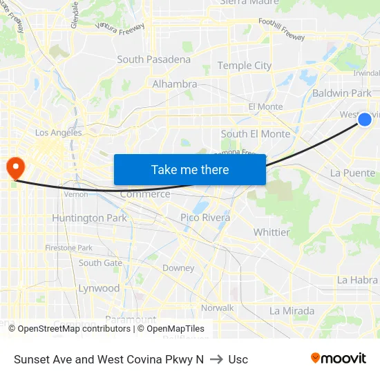 Sunset Ave and West Covina Pkwy N to Usc map