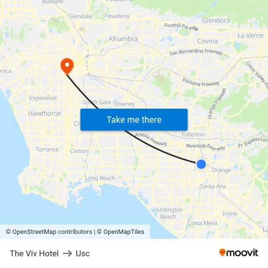 The Viv Hotel to Usc map