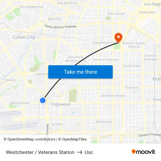 Westchester / Veterans Station to Usc map
