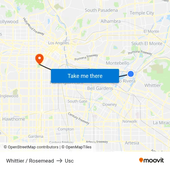 Whittier / Rosemead to Usc map
