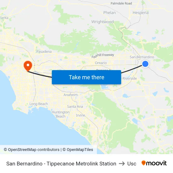 San Bernardino - Tippecanoe Metrolink Station to Usc map