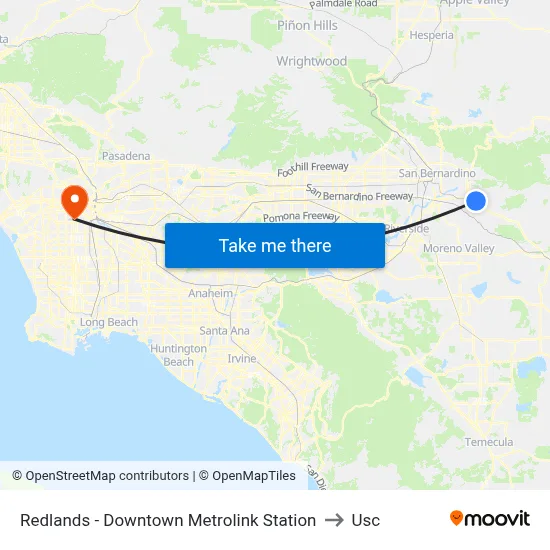 Redlands - Downtown Metrolink Station to Usc map
