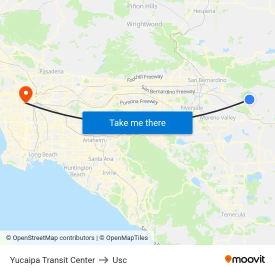 Yucaipa Transit Center to Usc map