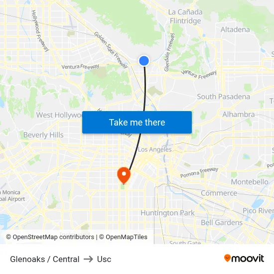 Glenoaks / Central to Usc map