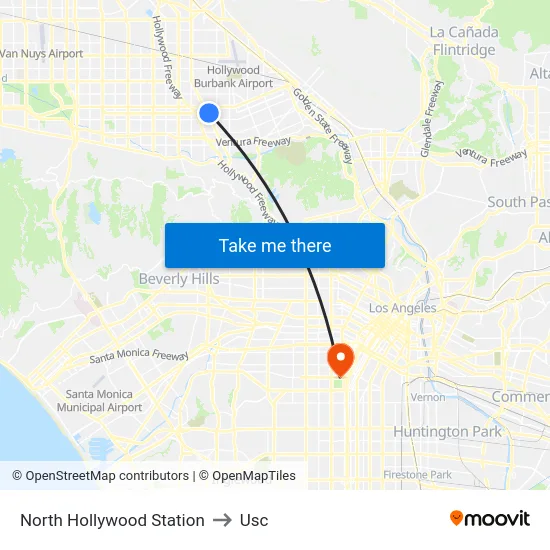 North Hollywood Station to Usc map