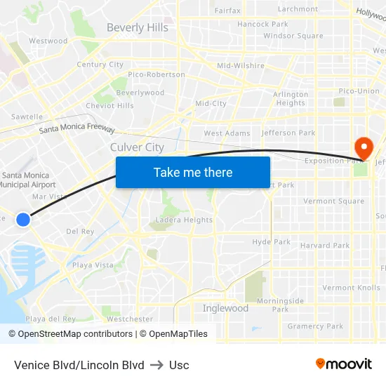Venice Blvd/Lincoln Blvd to Usc map