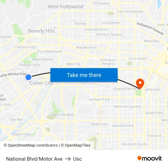 National Blvd/Motor Ave to Usc map