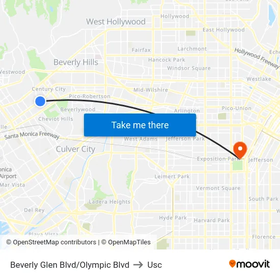 Beverly Glen Blvd/Olympic Blvd to Usc map