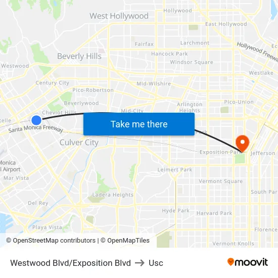 Westwood Blvd/Exposition Blvd to Usc map