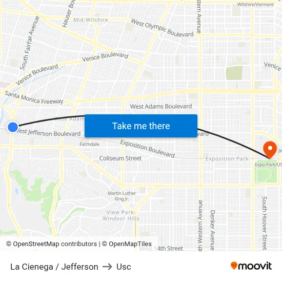 La Cienega / Jefferson to Usc map