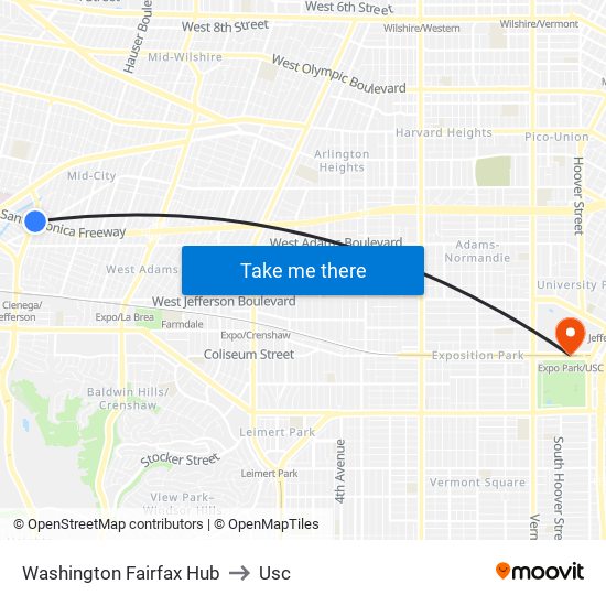 Washington Fairfax Hub to Usc map
