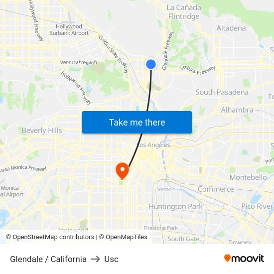 Glendale / California to Usc map