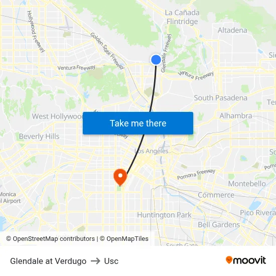 Glendale at Verdugo to Usc map