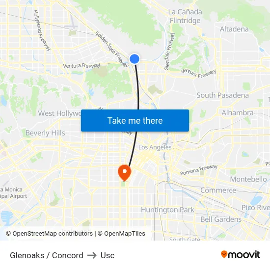 Glenoaks / Concord to Usc map