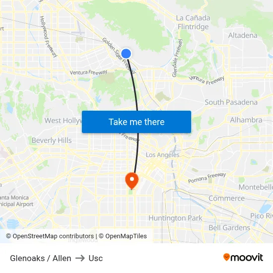 Glenoaks / Allen to Usc map