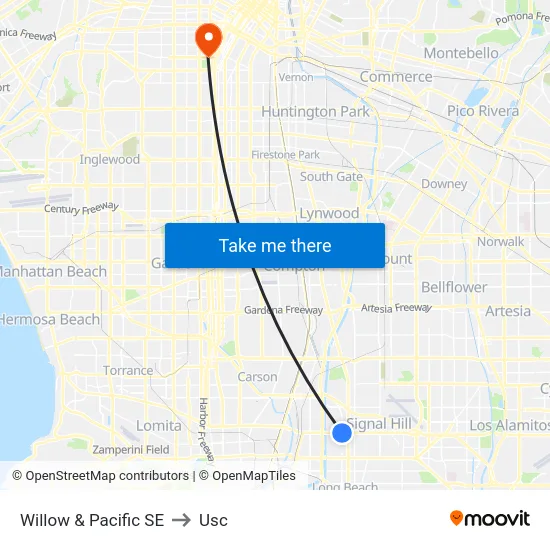 Willow & Pacific SE to Usc map