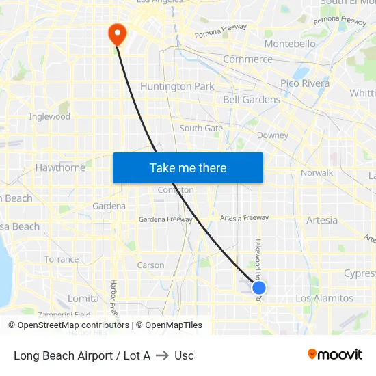 Long Beach Airport / Lot A to Usc map