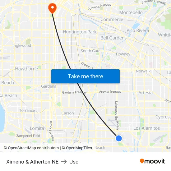 Ximeno & Atherton NE to Usc map