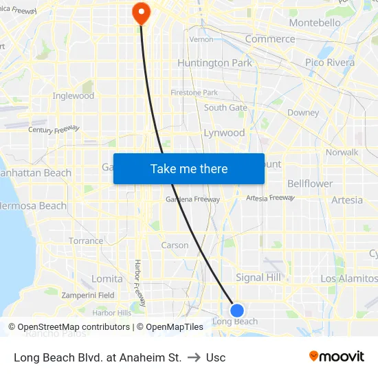 Long Beach Blvd. at Anaheim St. to Usc map