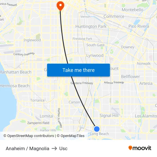 Anaheim / Magnolia to Usc map