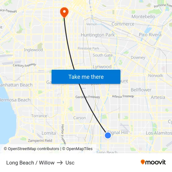 Long Beach / Willow to Usc map