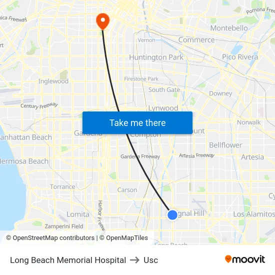 Long Beach Memorial Hospital to Usc map