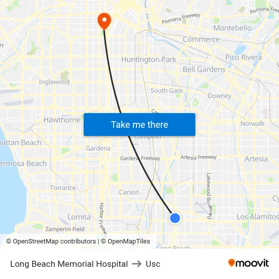 Long Beach Memorial Hospital to Usc map