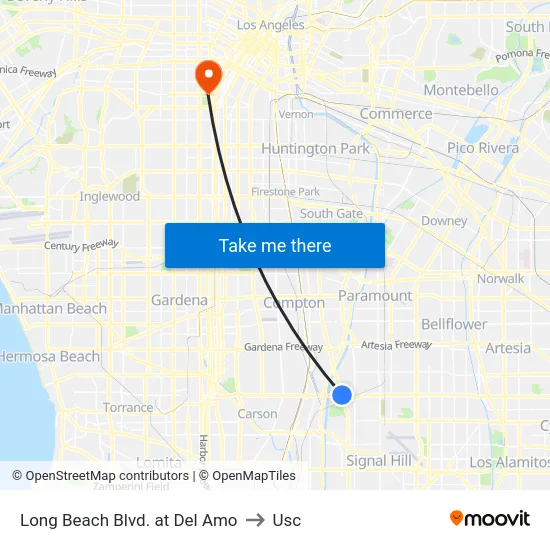 Long Beach Blvd. at Del Amo to Usc map
