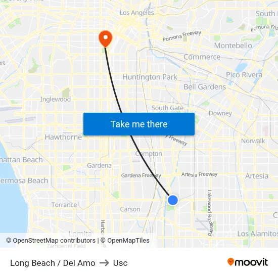 Long Beach / Del Amo to Usc map