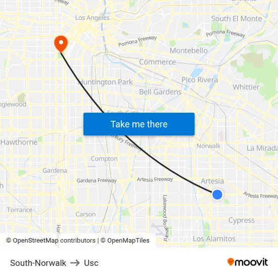 South-Norwalk to Usc map