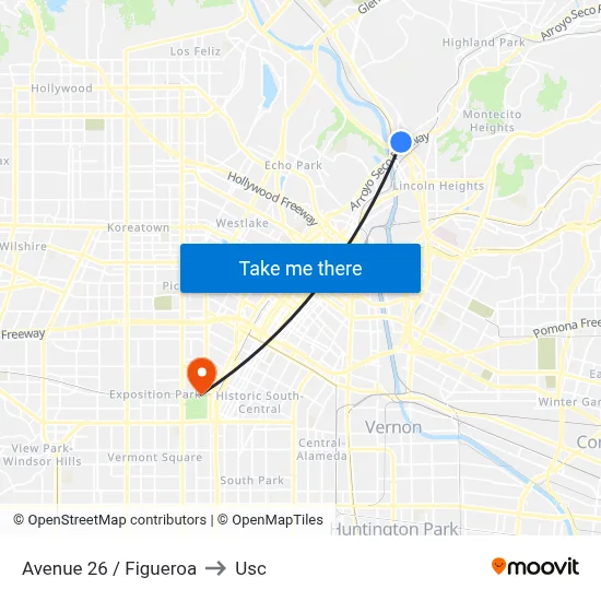 Avenue 26 / Figueroa to Usc map