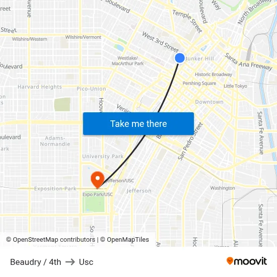 Beaudry / 4th to Usc map