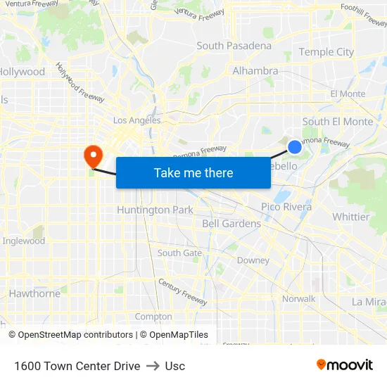 1600 Town Center Drive to Usc map