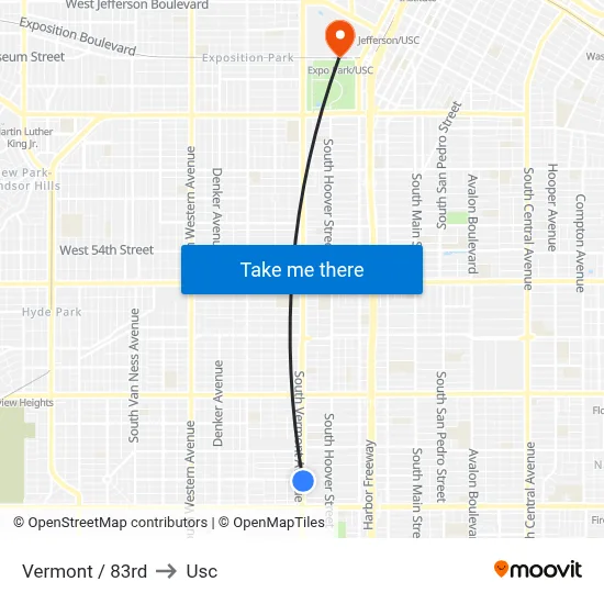 Vermont / 83rd to Usc map