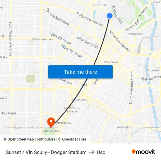 Sunset / Vin Scully - Dodger Stadium to Usc map