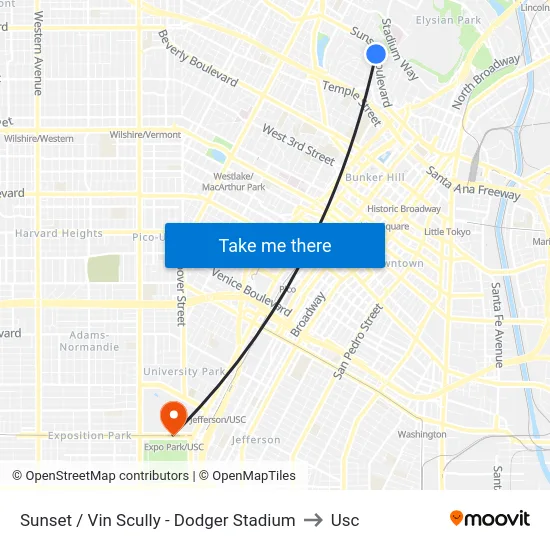 Sunset / Vin Scully - Dodger Stadium to Usc map