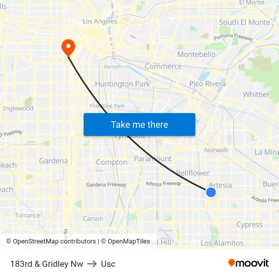 183rd & Gridley Nw to Usc map