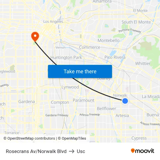 Rosecrans Av/Norwalk Blvd to Usc map