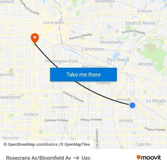 Rosecrans Av/Bloomfield Av to Usc map