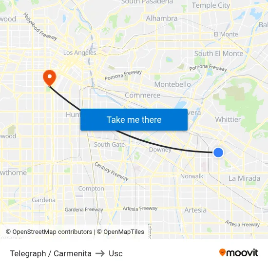 Telegraph / Carmenita to Usc map