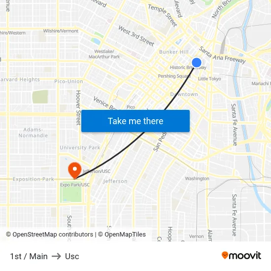 1st / Main to Usc map