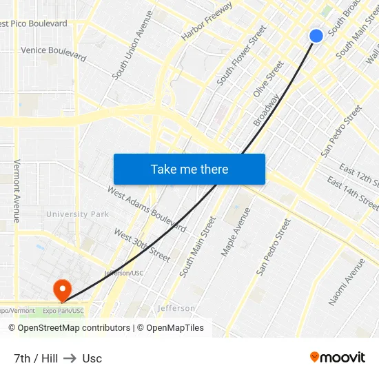 7th / Hill to Usc map