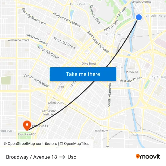 Broadway / Avenue 18 to Usc map