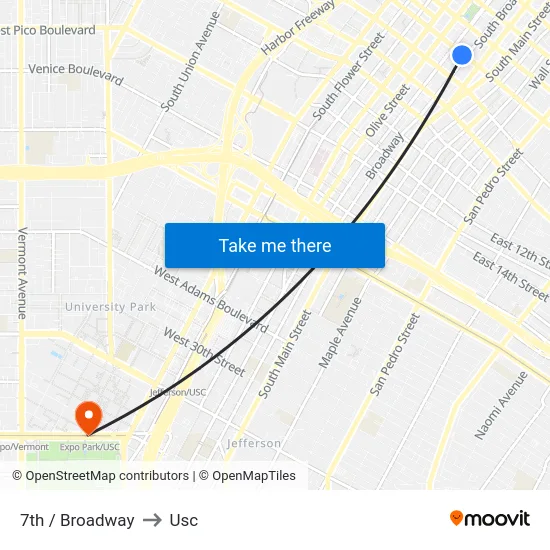 7th / Broadway to Usc map