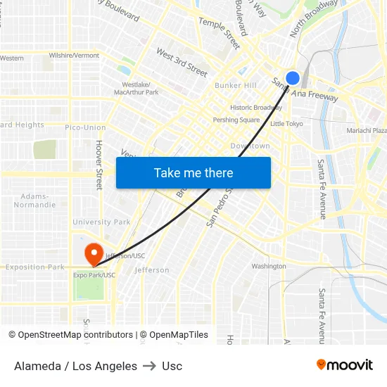 Alameda / Los Angeles to Usc map