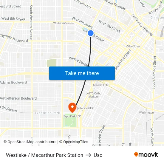 Westlake / Macarthur Park Station to Usc map