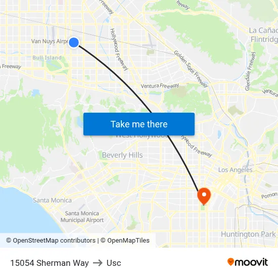 15054 Sherman Way to Usc map