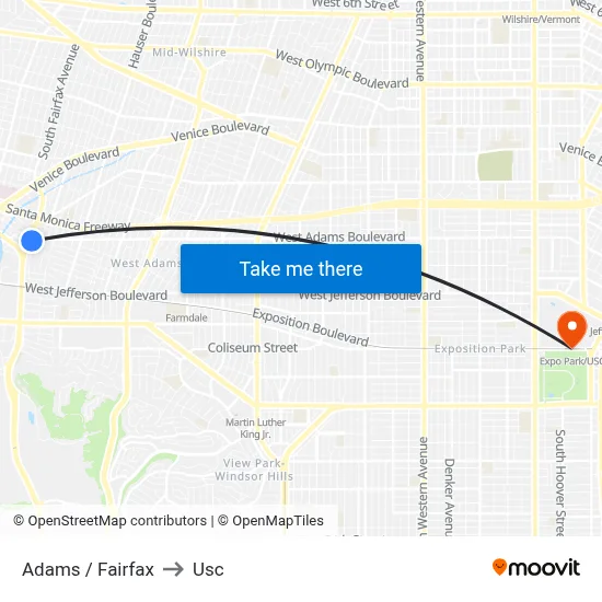 Adams / Fairfax to Usc map