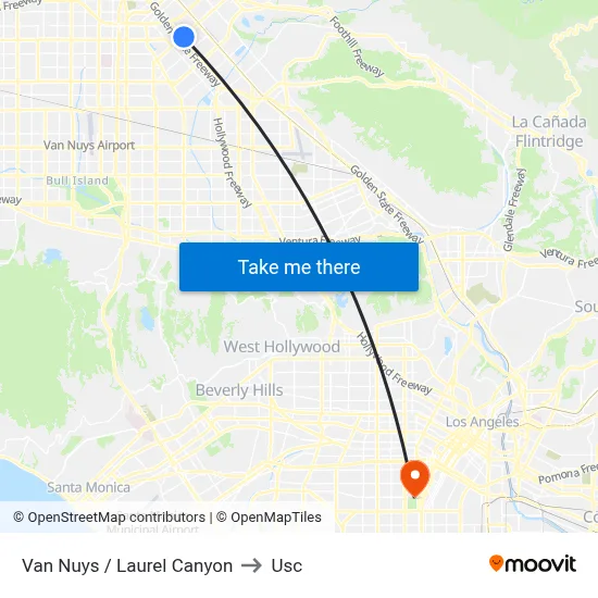 Van Nuys / Laurel Canyon to Usc map