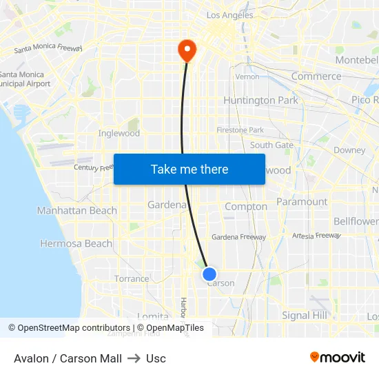 Avalon / Carson Mall to Usc map
